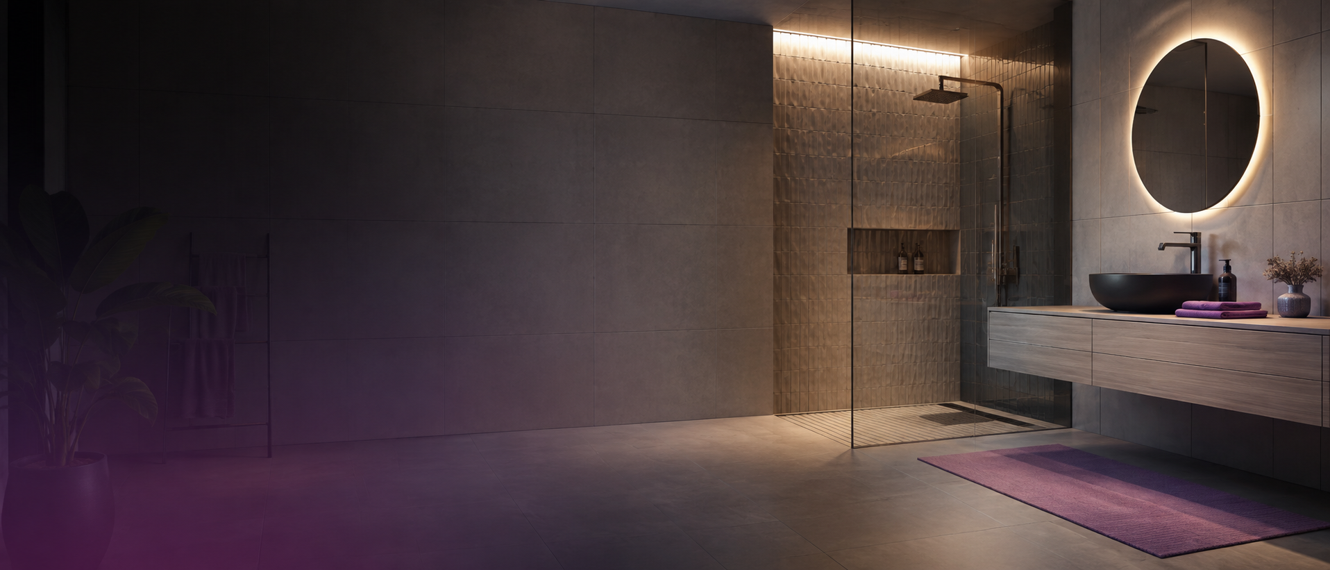 Salle de bain moderne avec carrelage grand format et douche à l'italienne