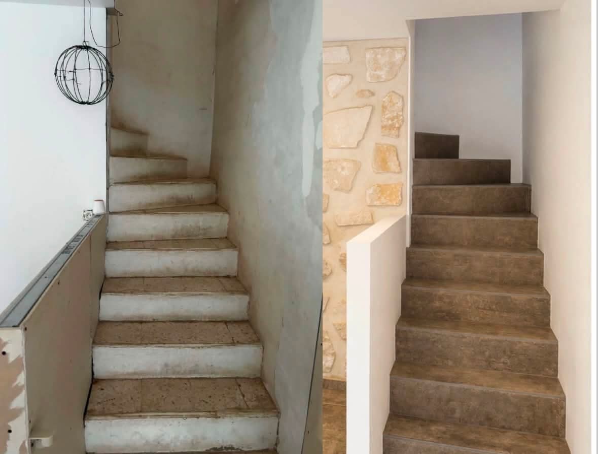 Avant et après de la rénovation d'un escalier